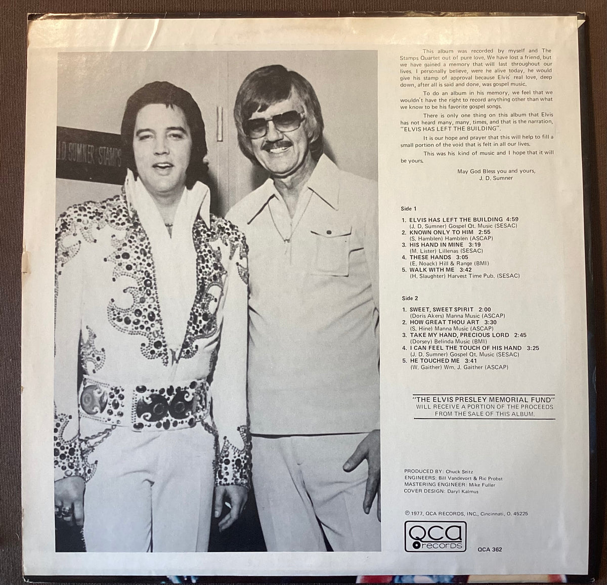 Elvis Presley on LP QCA 362: Elvis’ Favorite Gospel Songs; E/V+