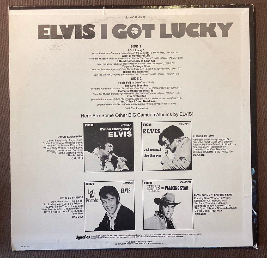 Elvis Presley on LP RCA CAL-2533:  I Got Lucky; E/V
