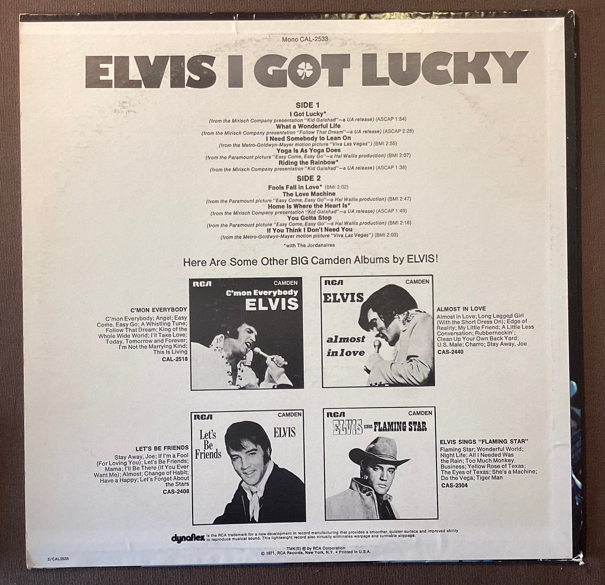 Elvis Presley on LP RCA CAL-2533:  I Got Lucky; E/V