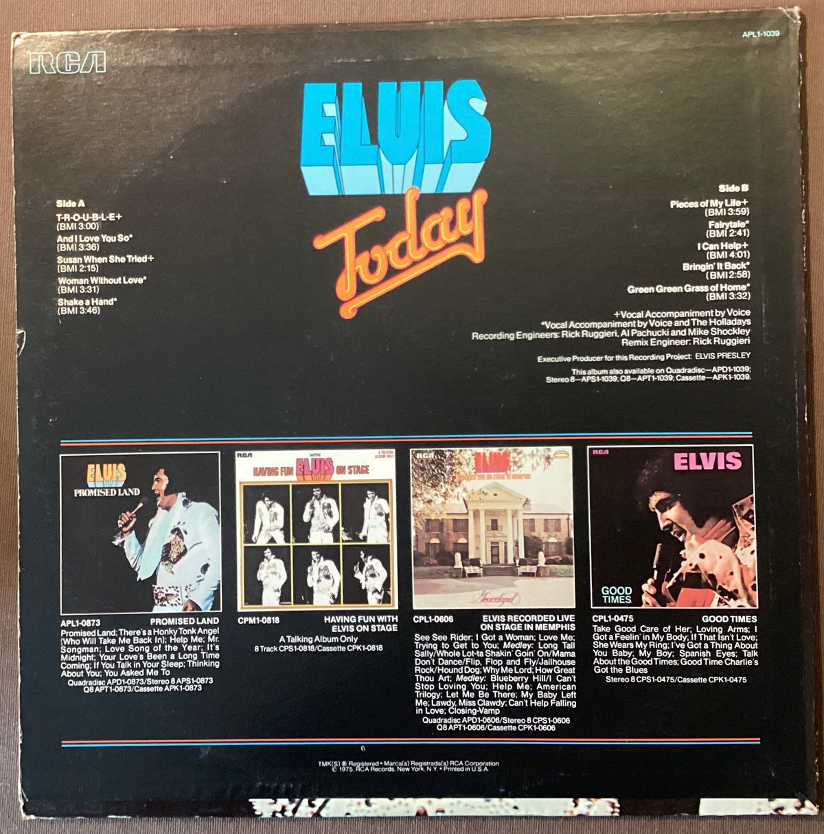 Elvis Presley on RCA APL1-1039: Elvis Today; E/V