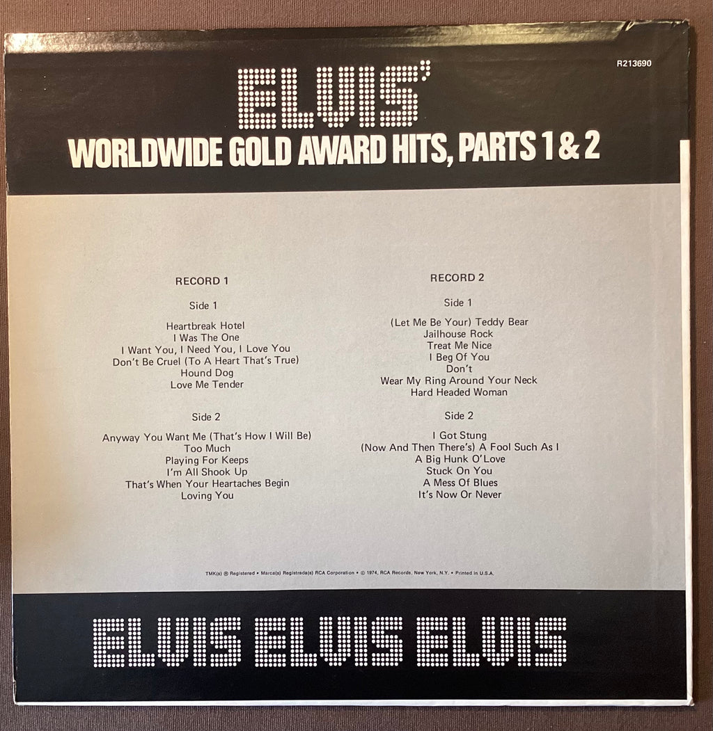 Elvis Presley on LP RCA R213690:  Worldwide Gold Award Hits Parts 1 and 2; E/V+