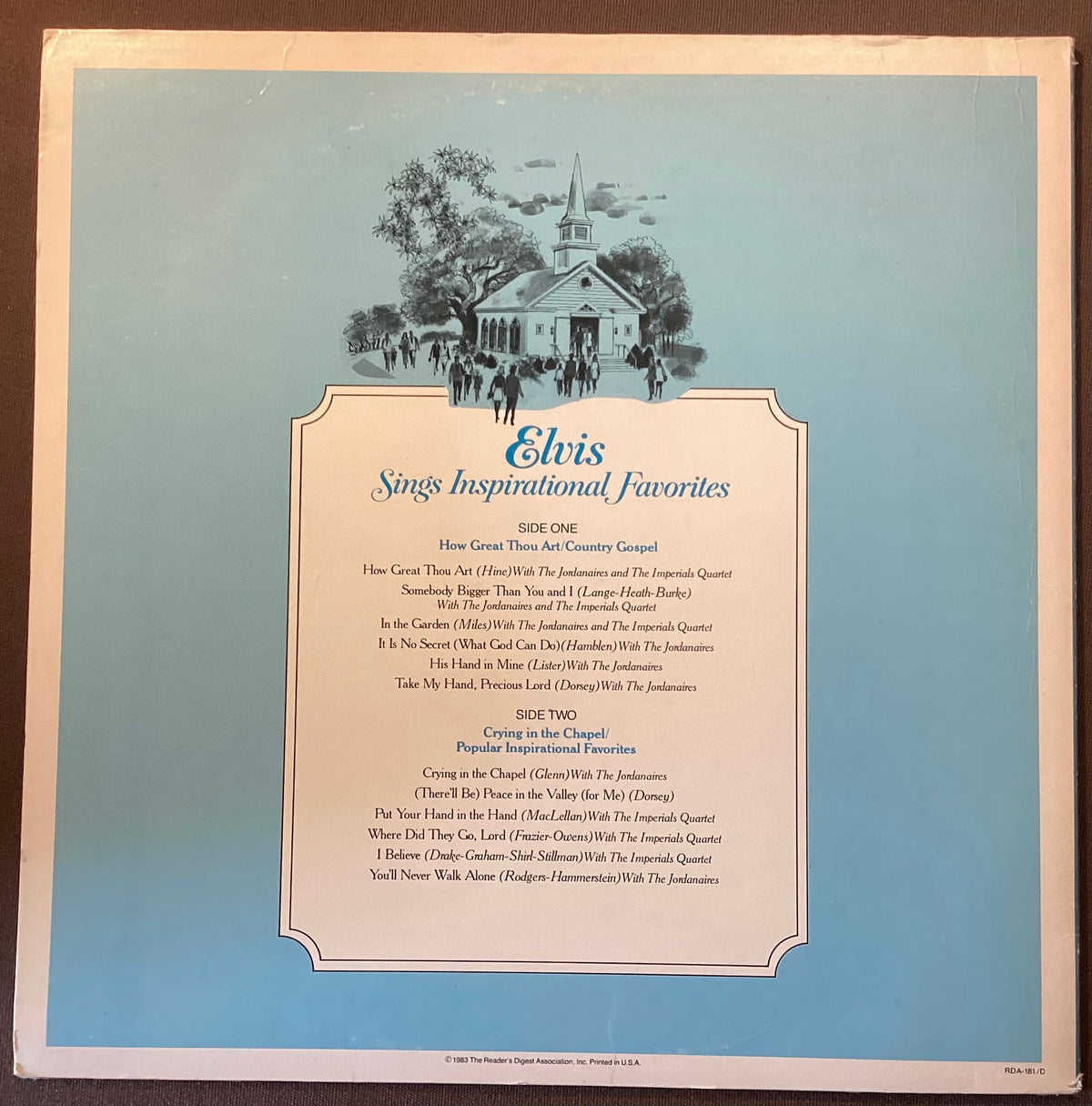 Elvis Presley on LP Reader’s Digest RD4A-181: Elvis Sings Inspirational Favorites; E/V