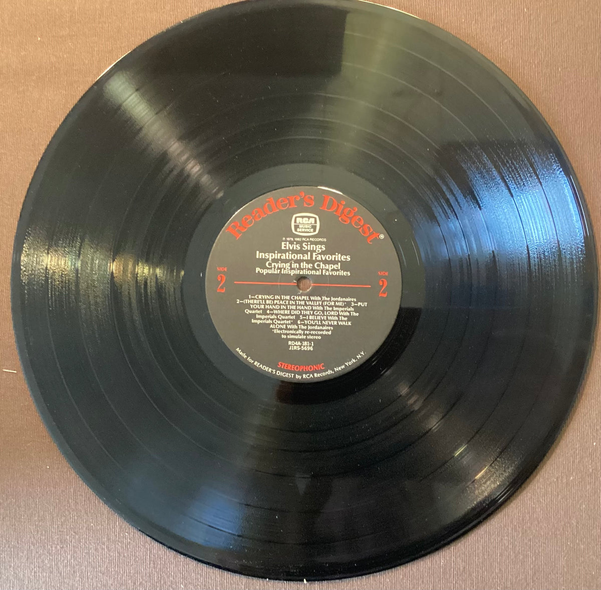 Elvis Presley on LP Reader’s Digest RD4A-181: Elvis Sings Inspirational Favorites; E/V