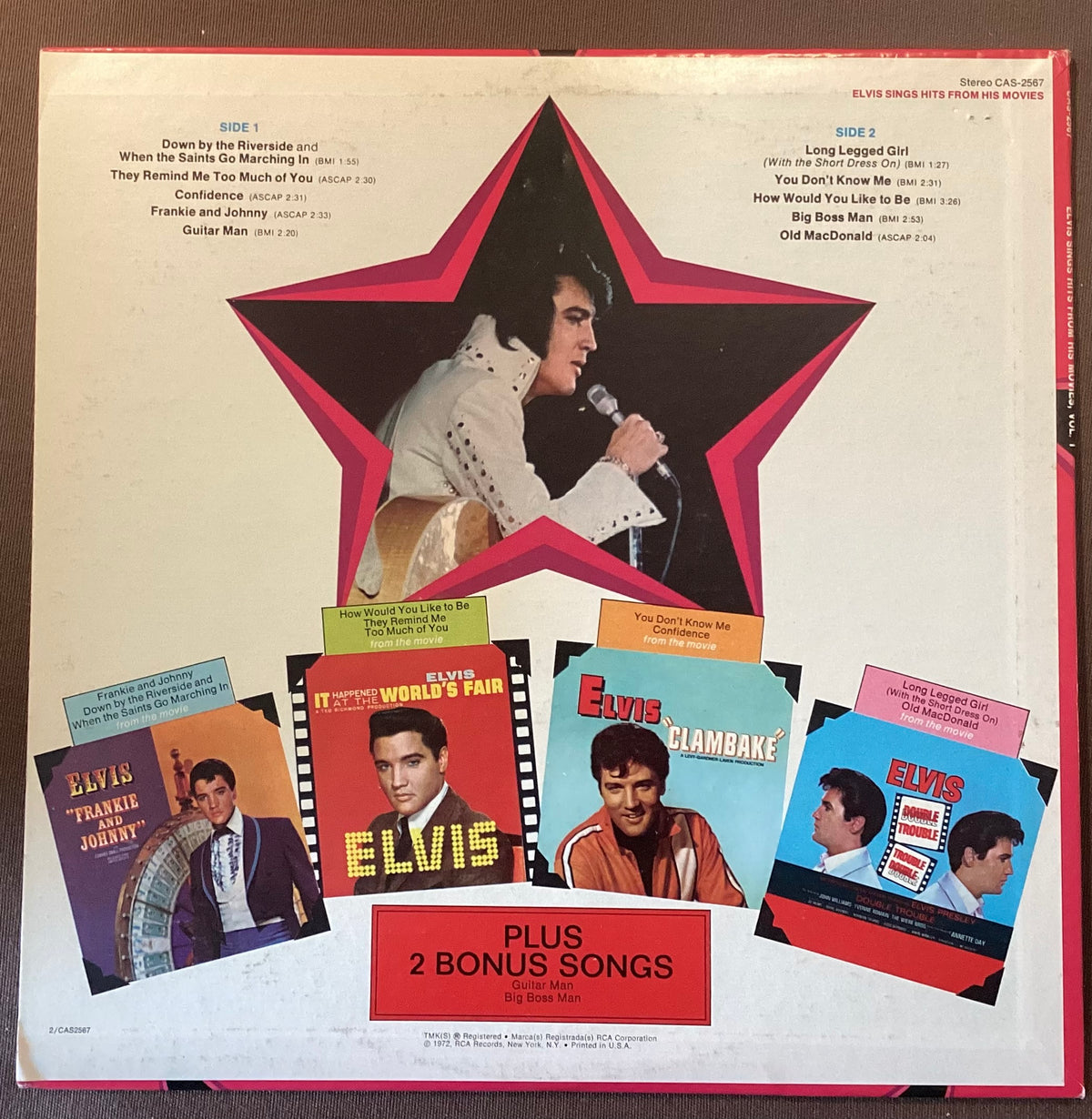 Elvis Presley on LP RCA CAS-2567: Elvis Sings Hits from His Movies; E/V+  Disc in E condition, cover V+.