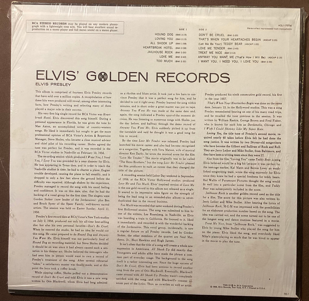 Elvis Presley on LP RCA Victor AQL1-1707(e): Elvis’ Golden Records; M/NM