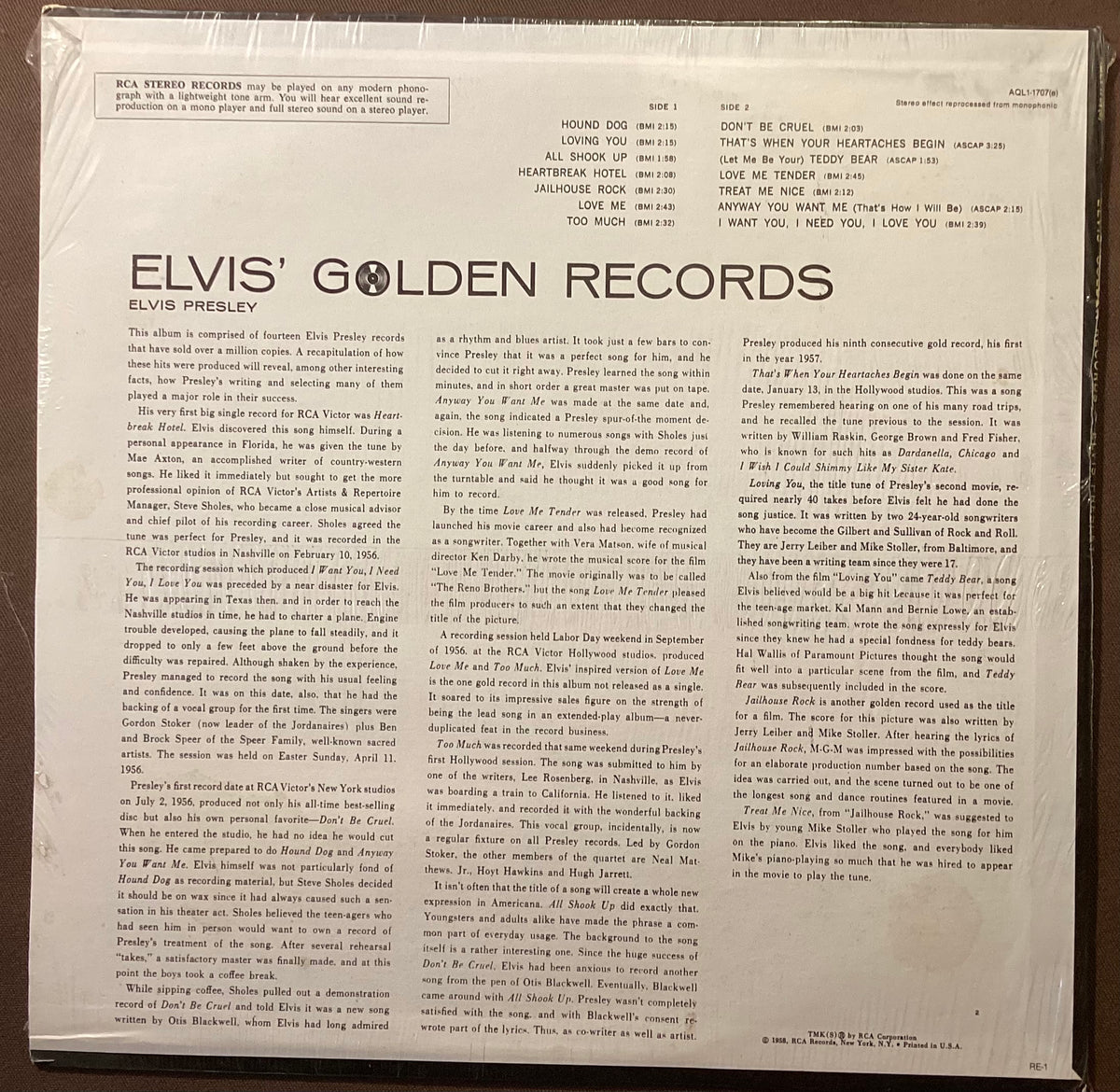 Elvis Presley on LP RCA Victor AQL1-1707(e): Elvis’ Golden Records; M/NM