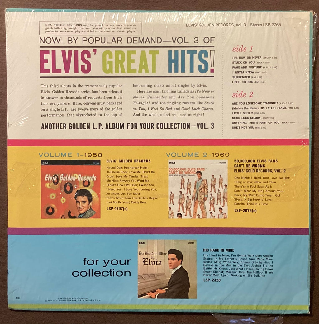 Elvis Presley on LP RCA LSP-2765: Elvis’ Golden Records Vol 3; M/NM
