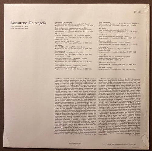DE ANGELIS, Nazzareno – LP Court Opera Classics CO425: self titled; M/NM