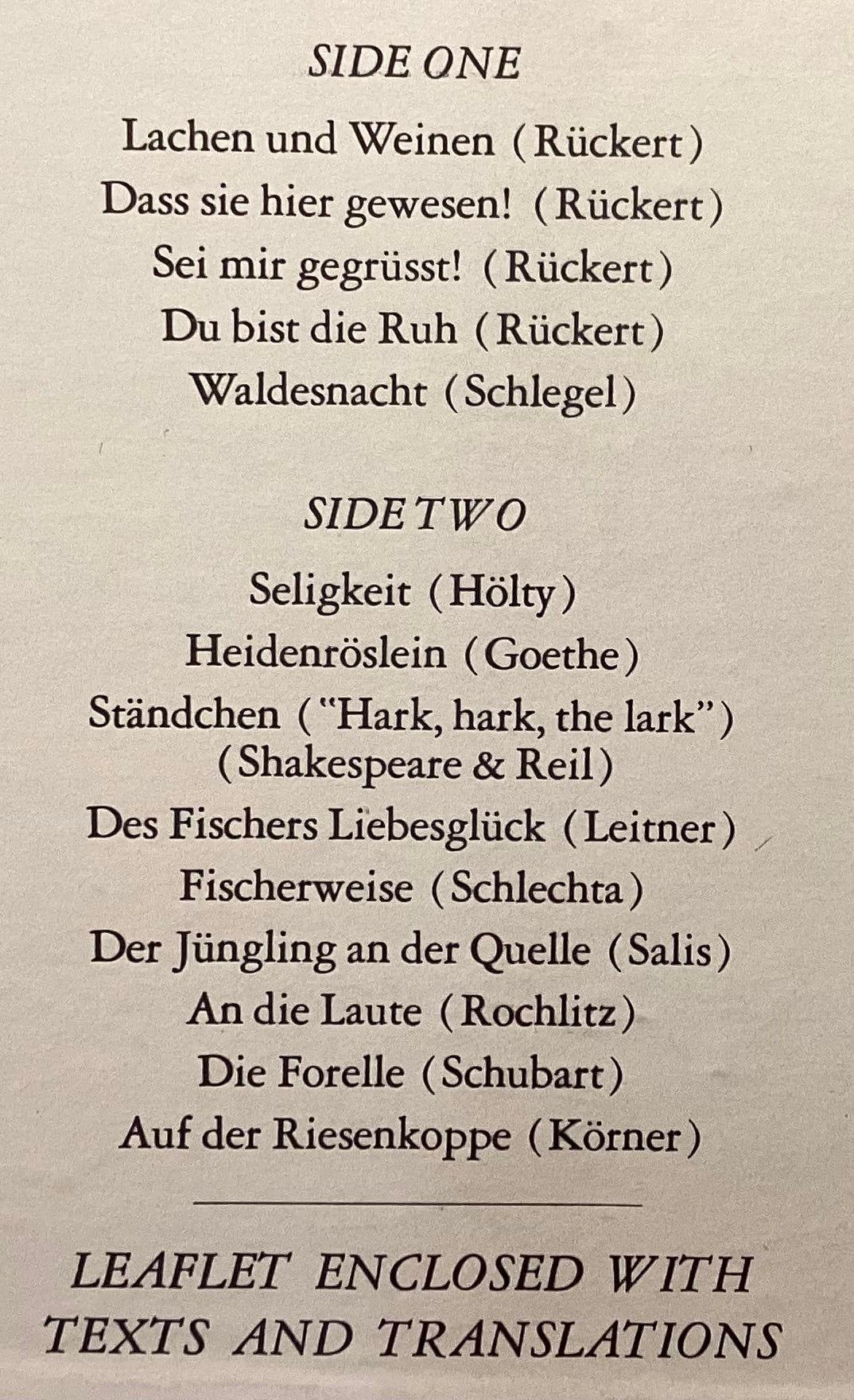 FISCHER-DIESKAU, Dietrich – LP S36341: SCHUBERT The Trout and Other Songs; M/NM