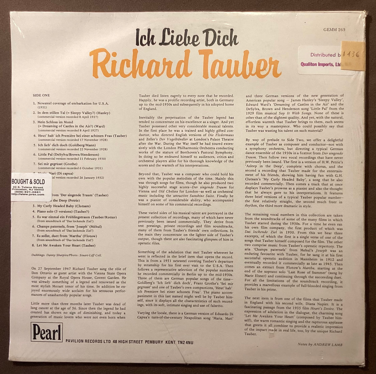 TAUBER, Richard – LP Pearl GEMM263: Ich liebe dich; M/NM