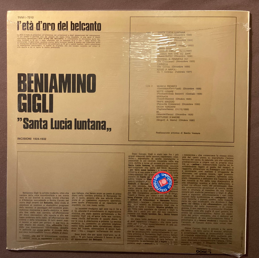 GIGLI, Beniamino – LP RCA TVM1-7212: Santa Lucia luntana; M/NM