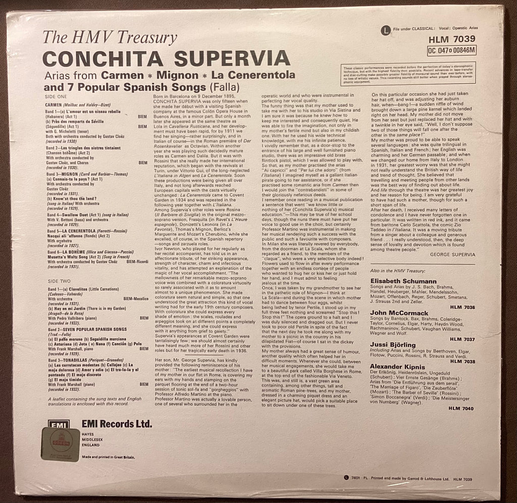 SUPERVIA, Conchita – LP EMI HLM 7039: Arias and Songs; M/NM