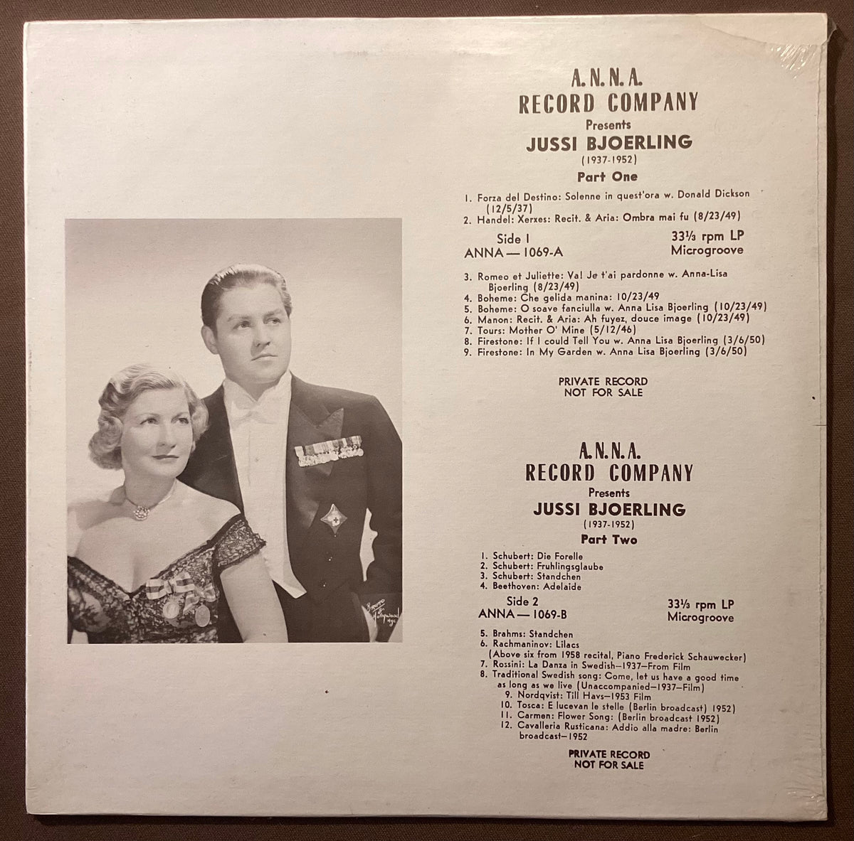 BJOERLING, Jussi – LP ANNA 1069: self titled parts 1 and 2; M/NM