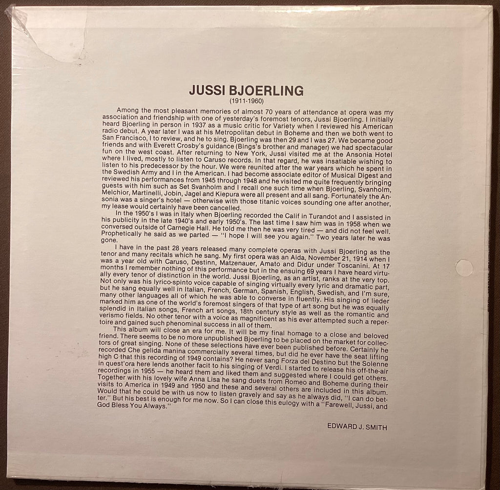 BJOERLING, Jussi – LP ANNA 1069: self titled parts 1 and 2; M/NM