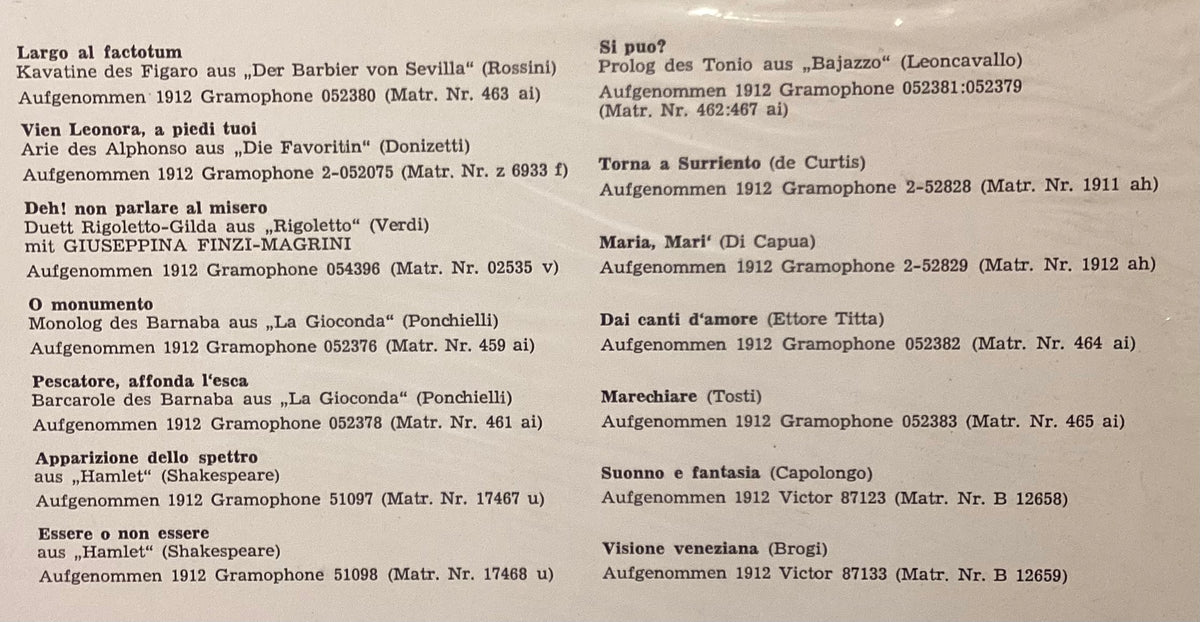RUFFO, Titta – LP Court Opera Classics CO323: self titled; M/NM