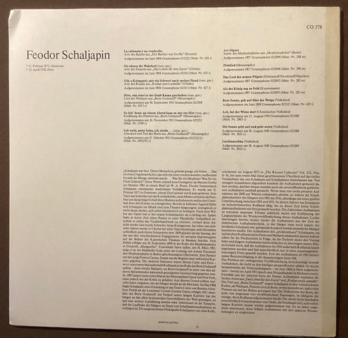 CHALIAPIN, Feodor – LP Court Opera Classics CO378: Feodor Schaljapin; M/NM