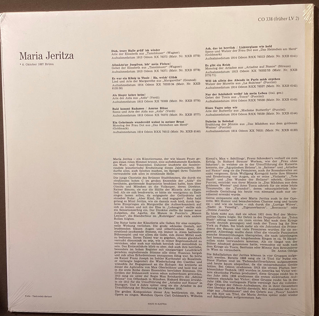 JERITZA, Maria – LP Court Opera Classics CO338: self titled; M/NM