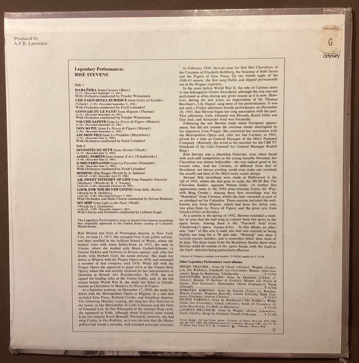 STEVENS, Risë – LP Columbia Odyssey Y311738: self titled; M/NM