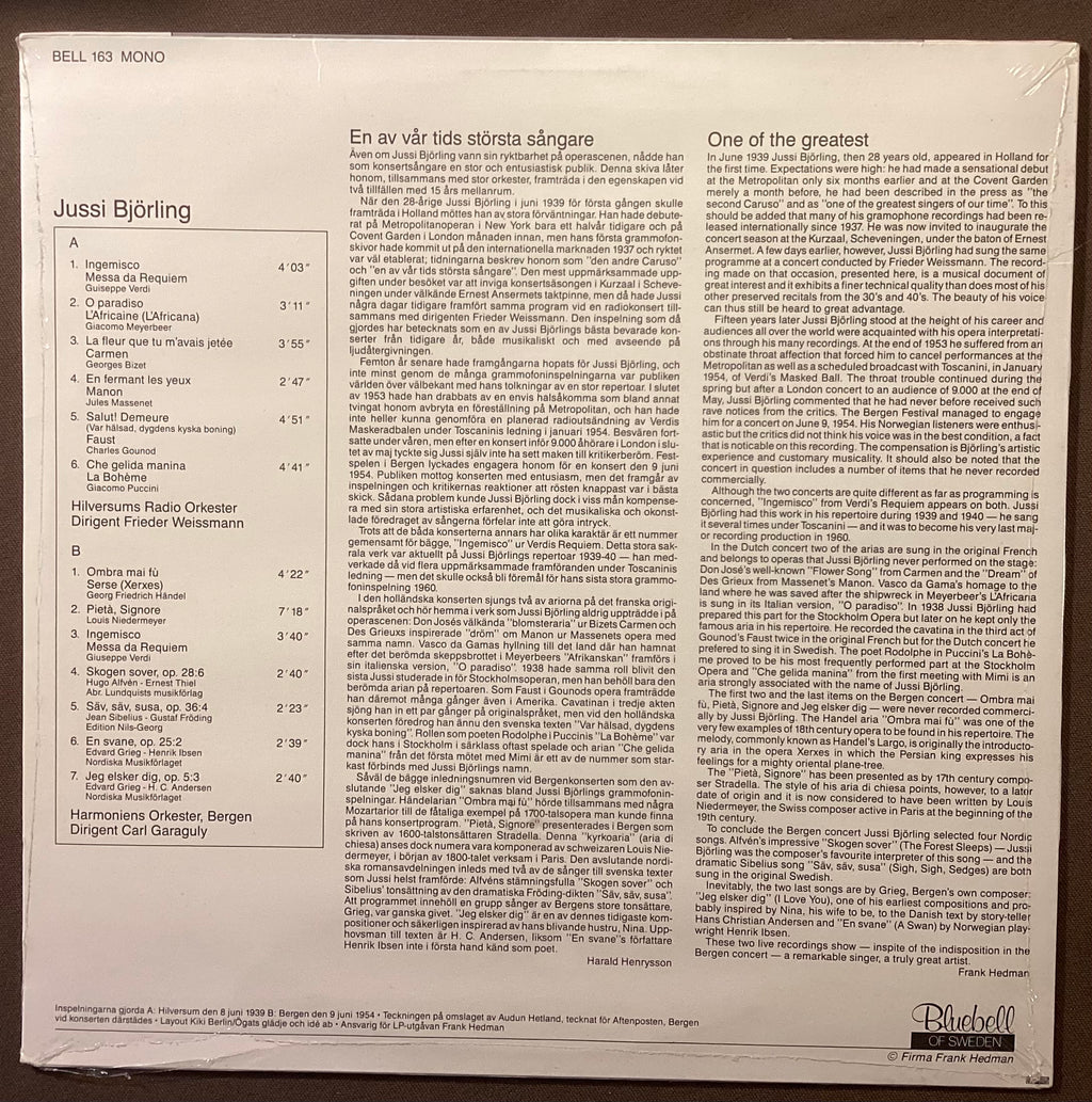 BJOERLING, Jussi – LP Bluebell 163: Live Holland 1939, Norway 1954; M/NM
