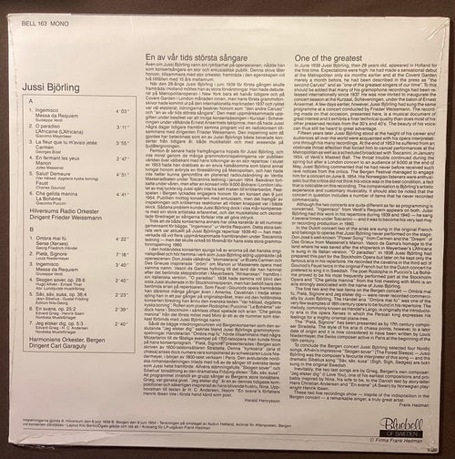 BJOERLING, Jussi – LP Bluebell 163: Live Holland 1939, Norway 1954; M/NM