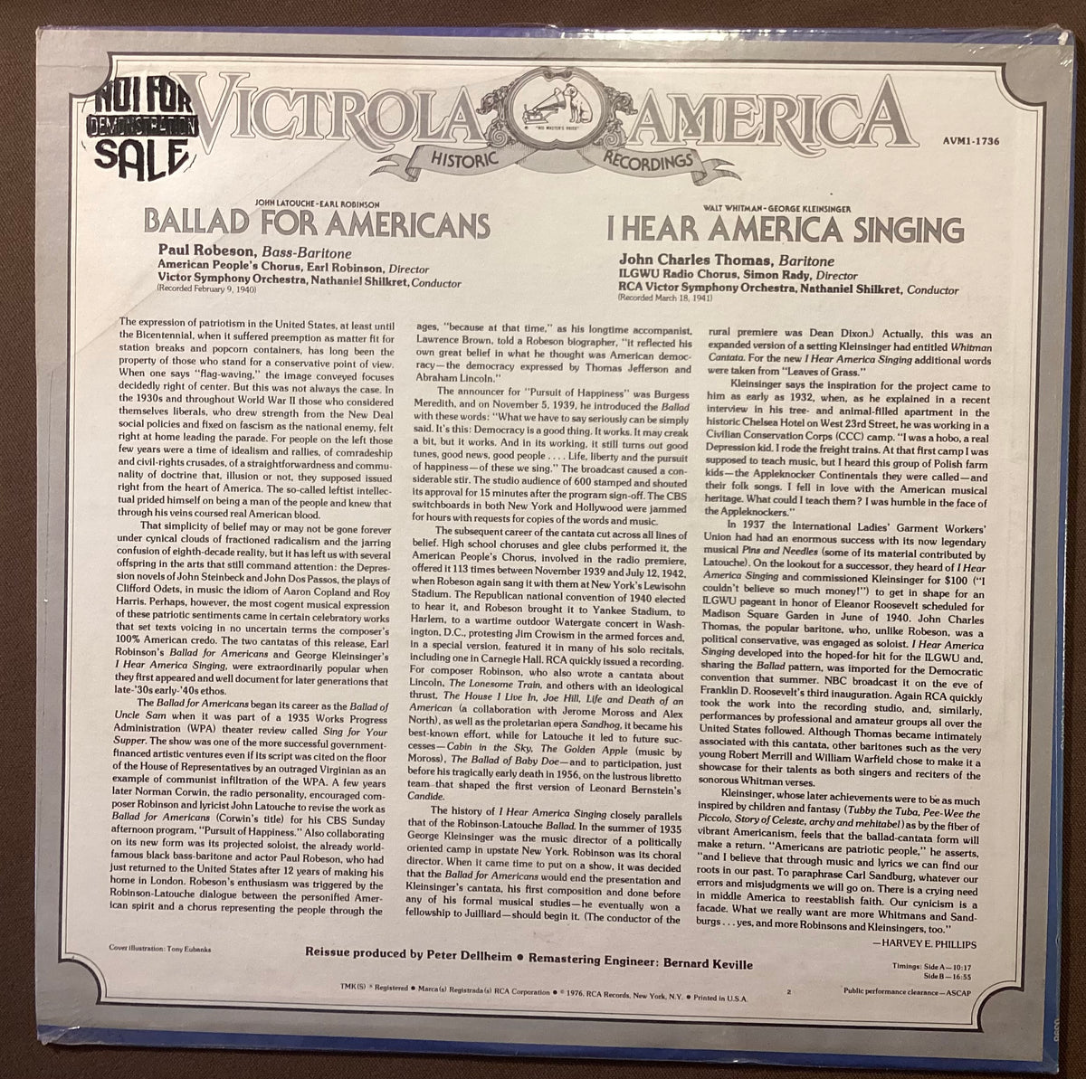 ROBESON, Paul and THOMAS, John Charles – LP RCA AVM1-1738: Ballad for Americans; M/NM