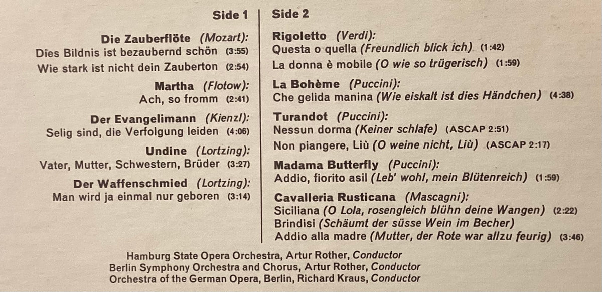 WUNDERLICH, Fritz – LP RCA VICS-1235: Operatic Recital; M/NM