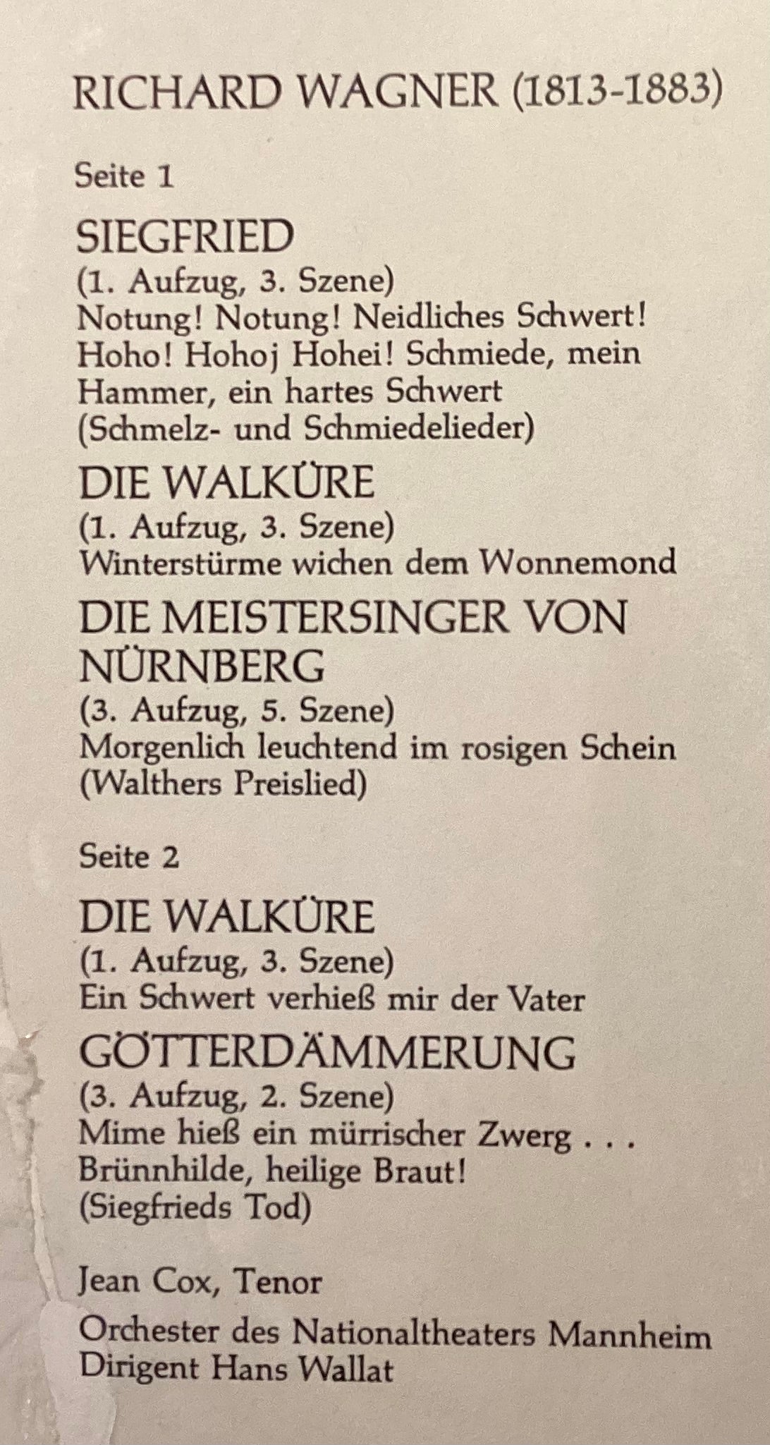 COX, Jean – LP RBM 3018: Jean Cox singt Wagner; M/NM  Disc in M condition, cover NM. In original shrink wrap.
