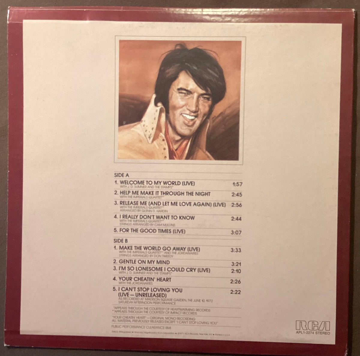 Elvis Presley on LP RCA AP1-2274: Welcome to My World; E/E