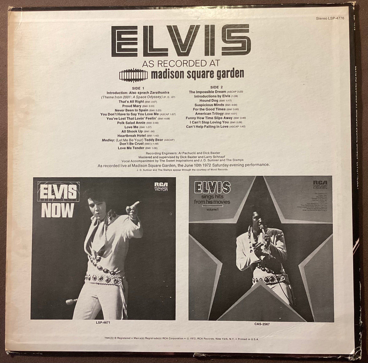 Elvis Presley on LP RCA LSP-4776: Elvis as Recorded at Madison Square Garden; E/V+
