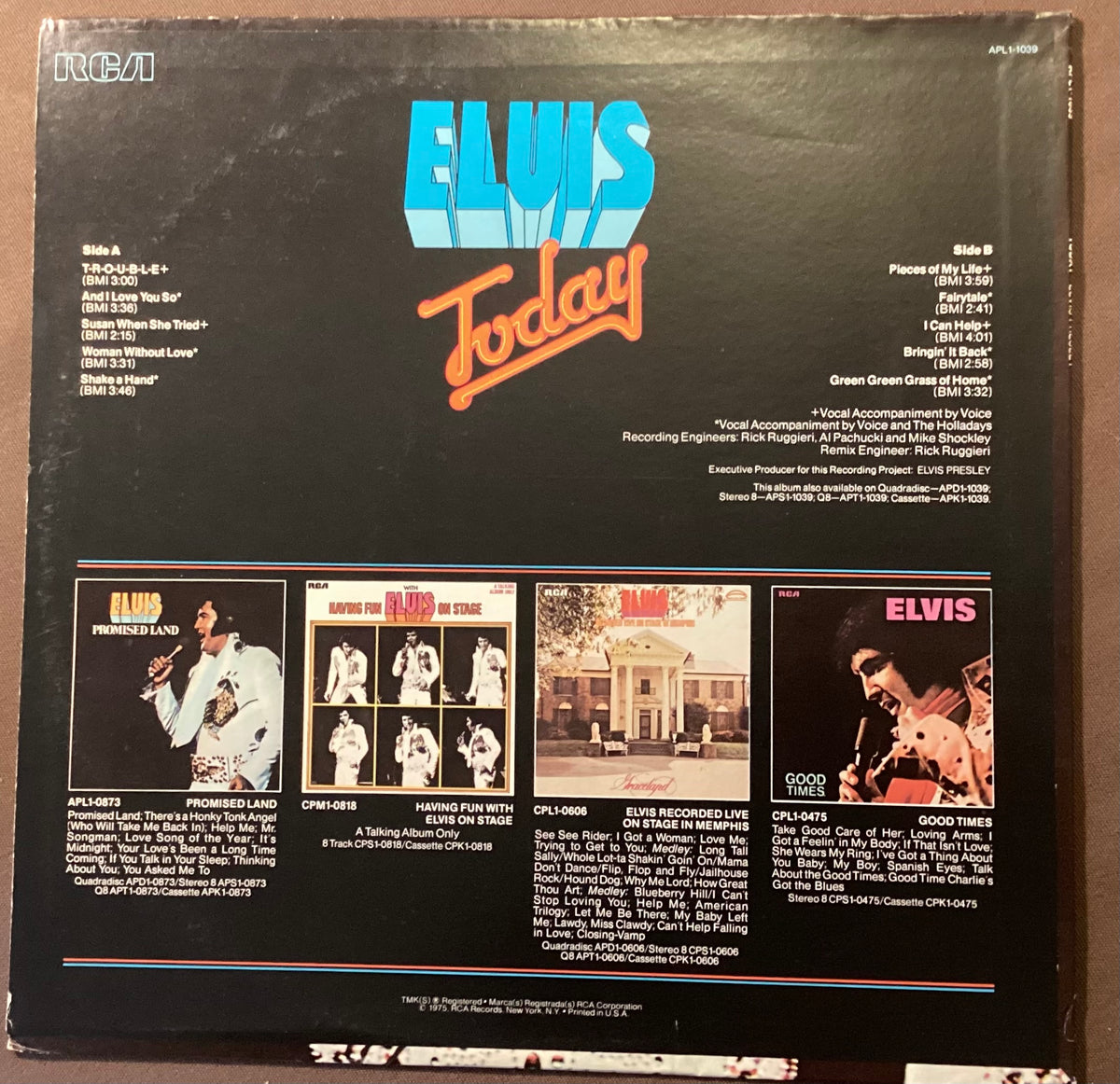 Elvis Presley on LP RCA APL1-1039: Elvis Today; E/V+