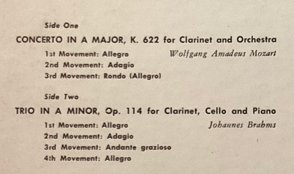 KELL, Reginald - LP Decca DL9732: MOZART Concerto in A, K622/BRAHMS Trio in Am Op 114; E/V+
