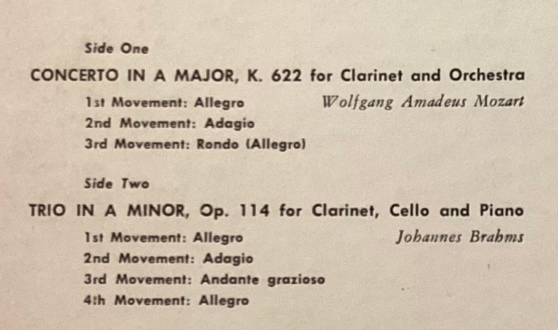 KELL, Reginald - LP Decca DL9732: MOZART Concerto in A, K622/BRAHMS Trio in Am Op 114; E/V+