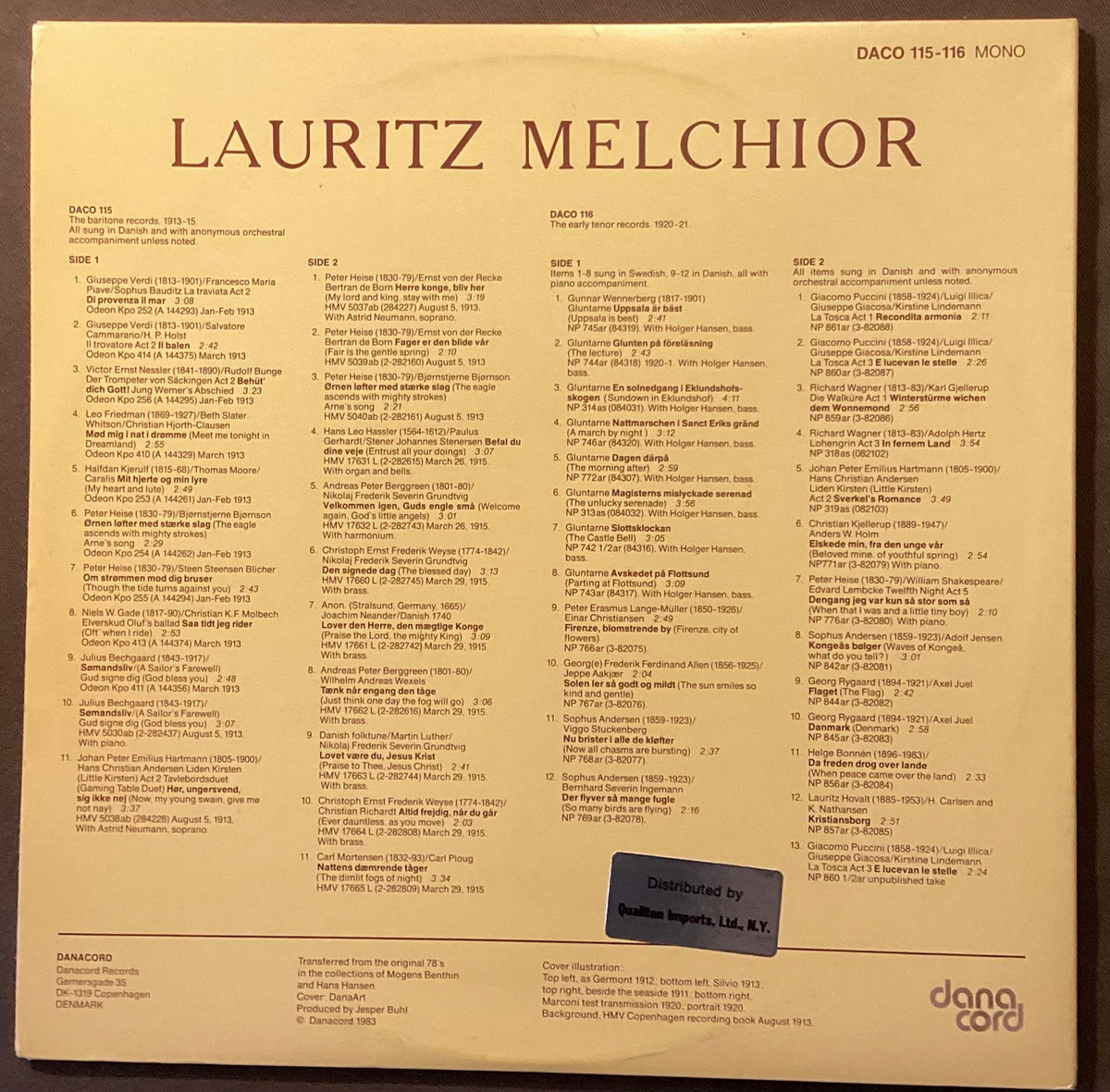 MELCHIOR, Lauritz - LP Danacord 115/16: The First Recordings; E/V+