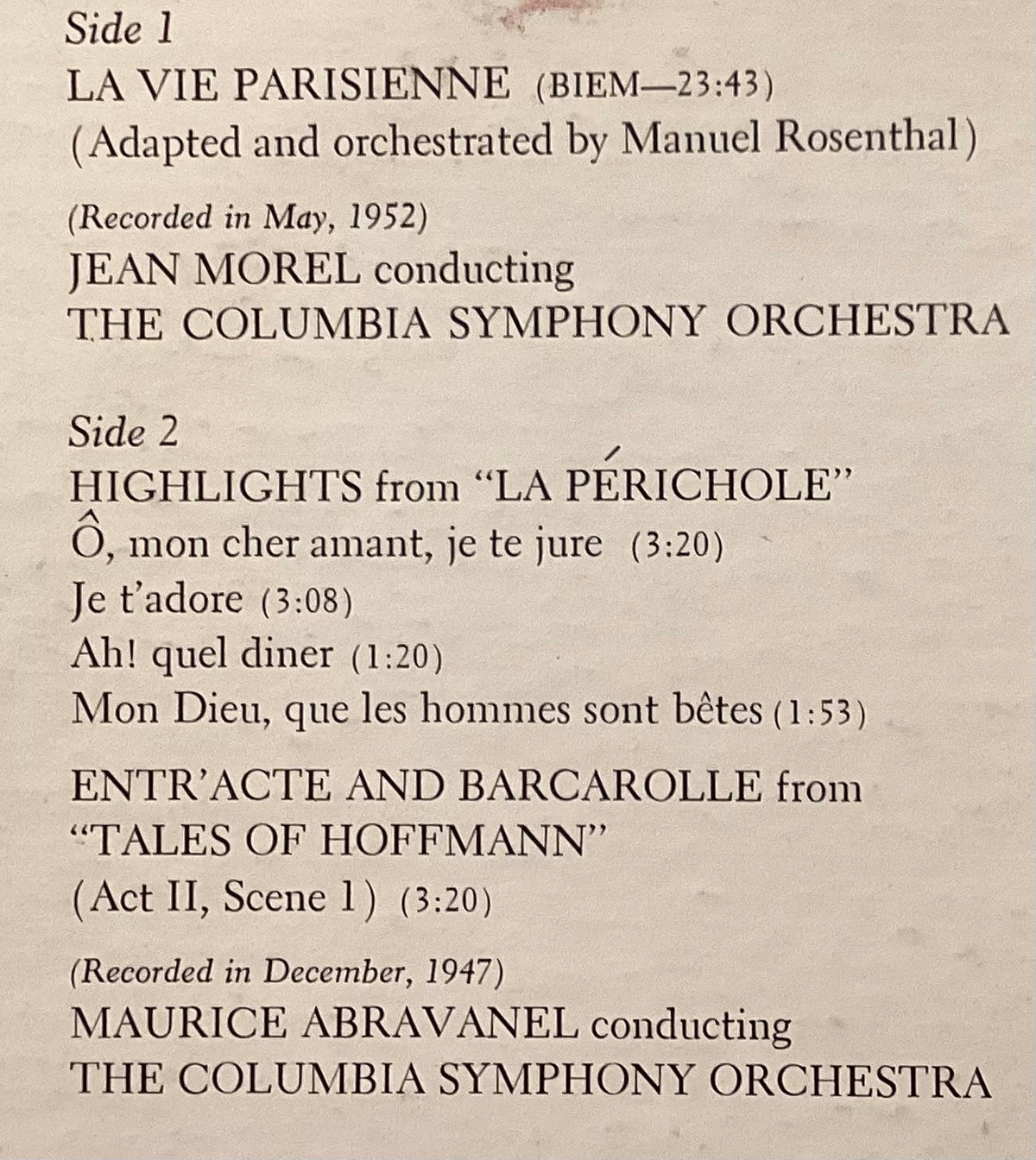 TOUREL, Jennie - LP Columbia Odyssey 32 16 0351: Jennie Tourel sings Offenbach; E/V+