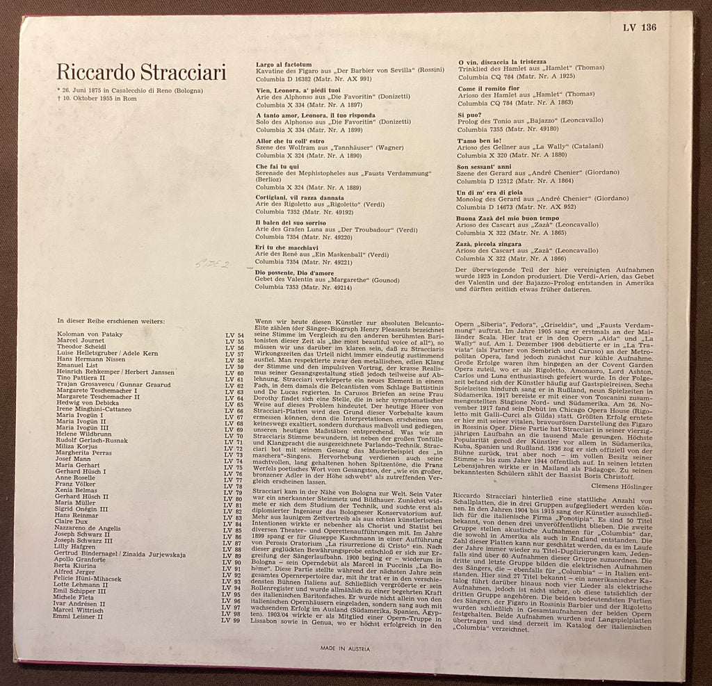 STRACCIARI, Riccardo - LP Lebendige Vergangenheit LV136: self-titled; E/V+