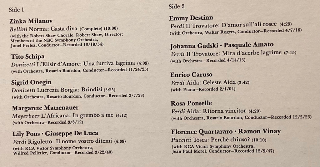 VARIOUS – LP RCA VIC-1395: Unforgettable Voices in Unforgotten Performances from the Italian Operatic Repertoire; E/V+