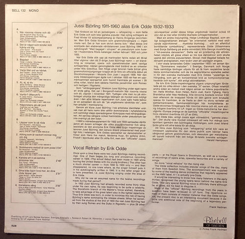 BJÖRLING, Jussi - LP Bluebell 132: alias Erik Odde; E/V