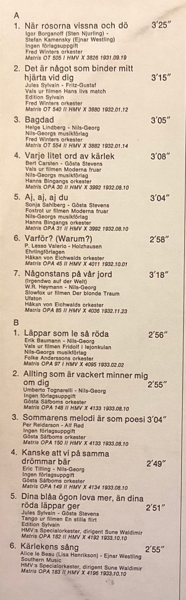 BJÖRLING, Jussi - LP Bluebell 132: alias Erik Odde; E/V