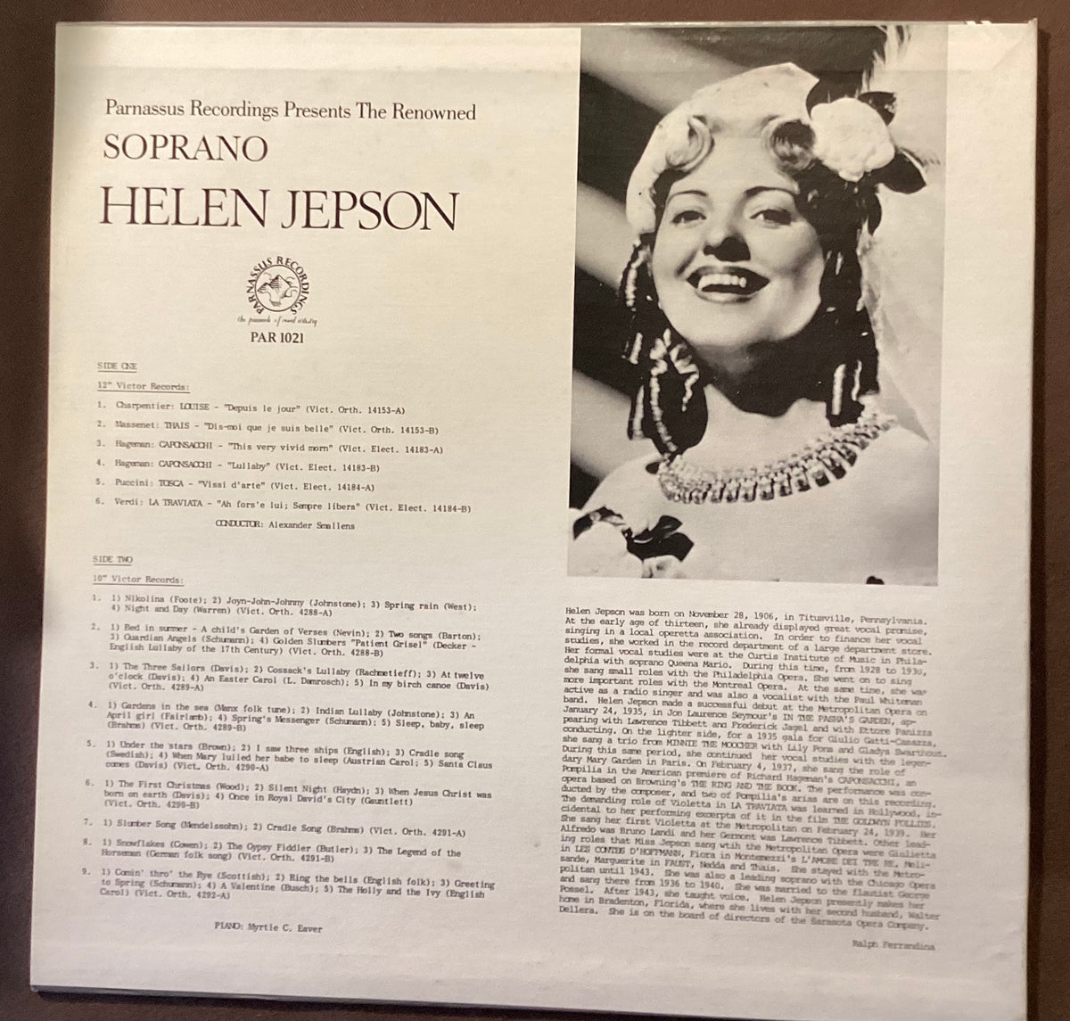 JEPSON, Helen - LP Parnassus PAR1021: self-titled; E/V+