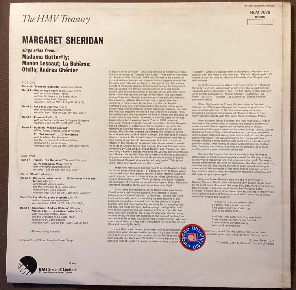SHERIDAN, Margaret - LP HMV HLM7076: self-titled; E/V+