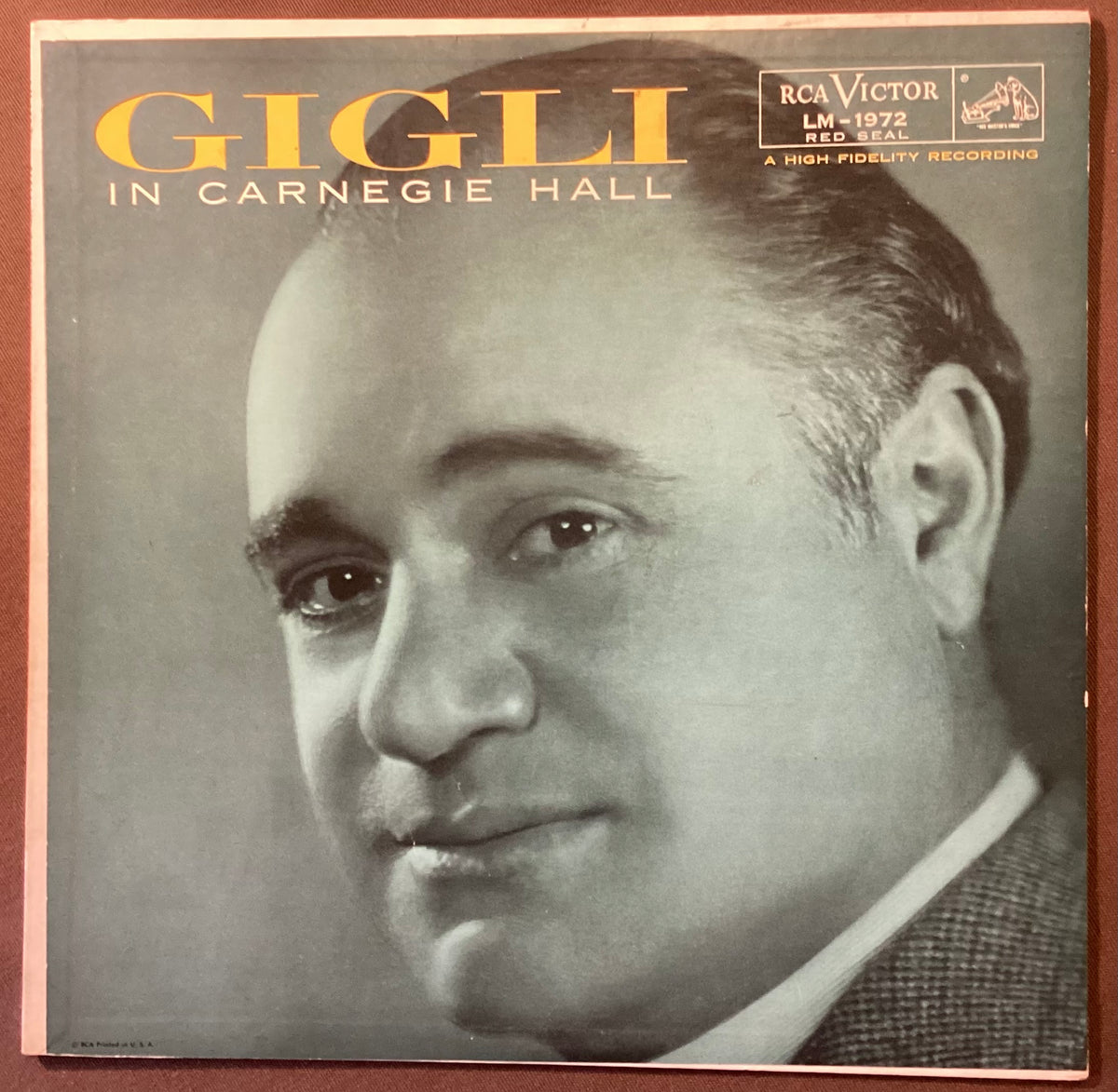 GIGLI, Beniamino - LP RCA Vic LM-1972: Gigli in Carnegie Hall; E/V+