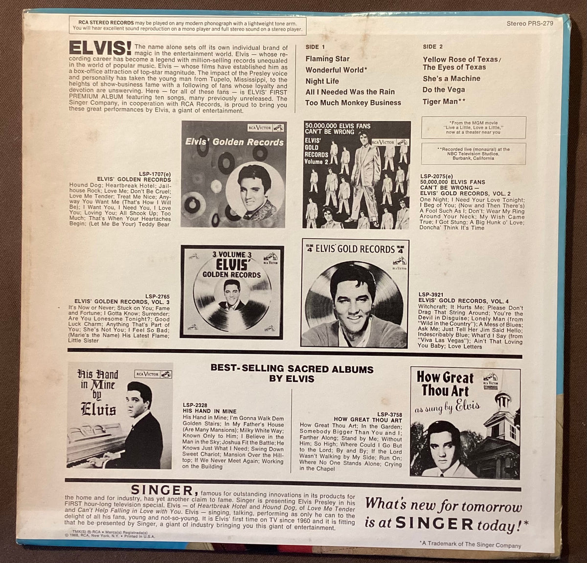 Elvis Presley on LP RCA PRS-279: Elvis singing Flaming Star and Others; V+/V+