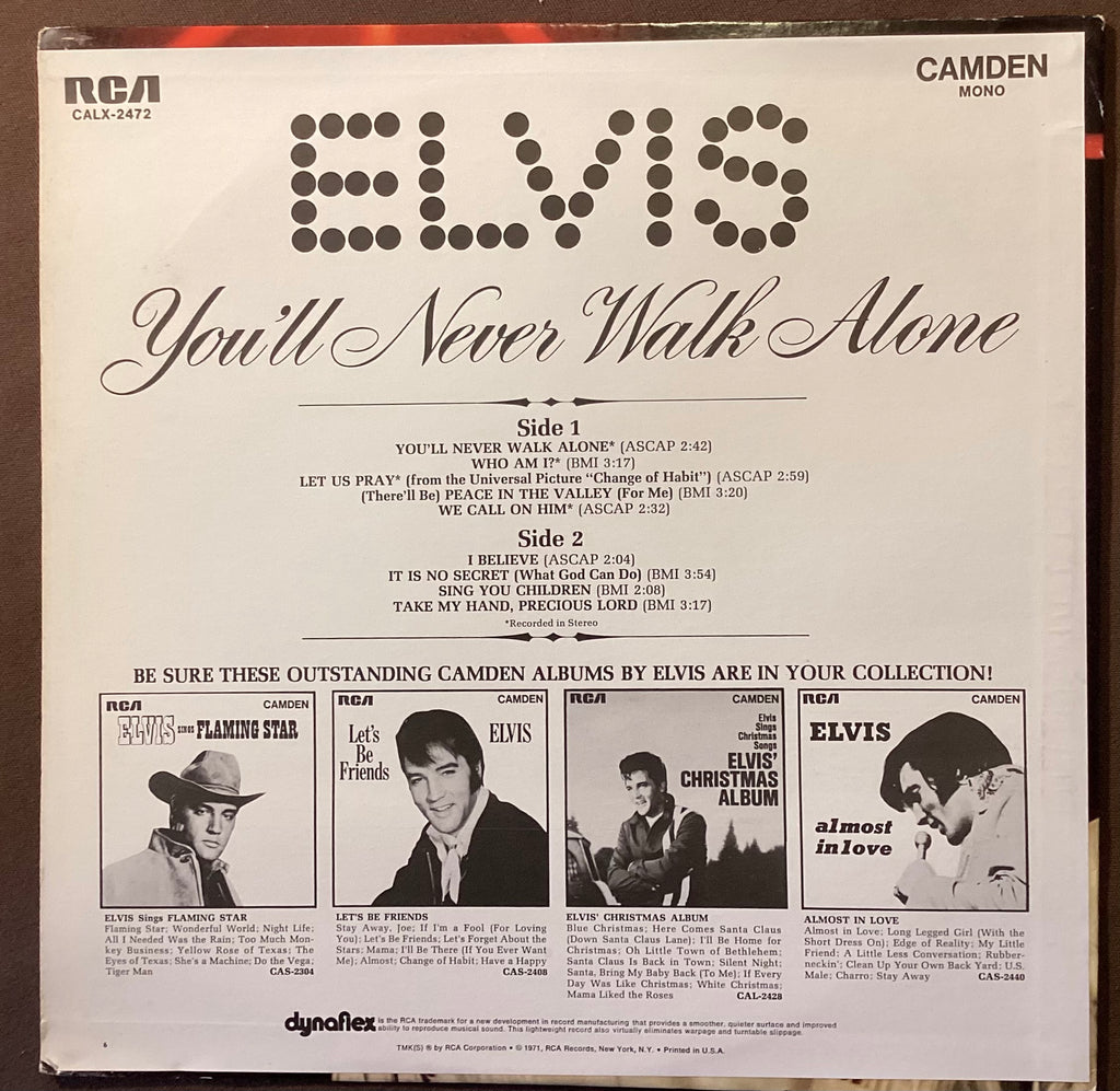 Elvis Presley on LP RCA CALX-2472: You’ll Never Walk Alone; V+/V+