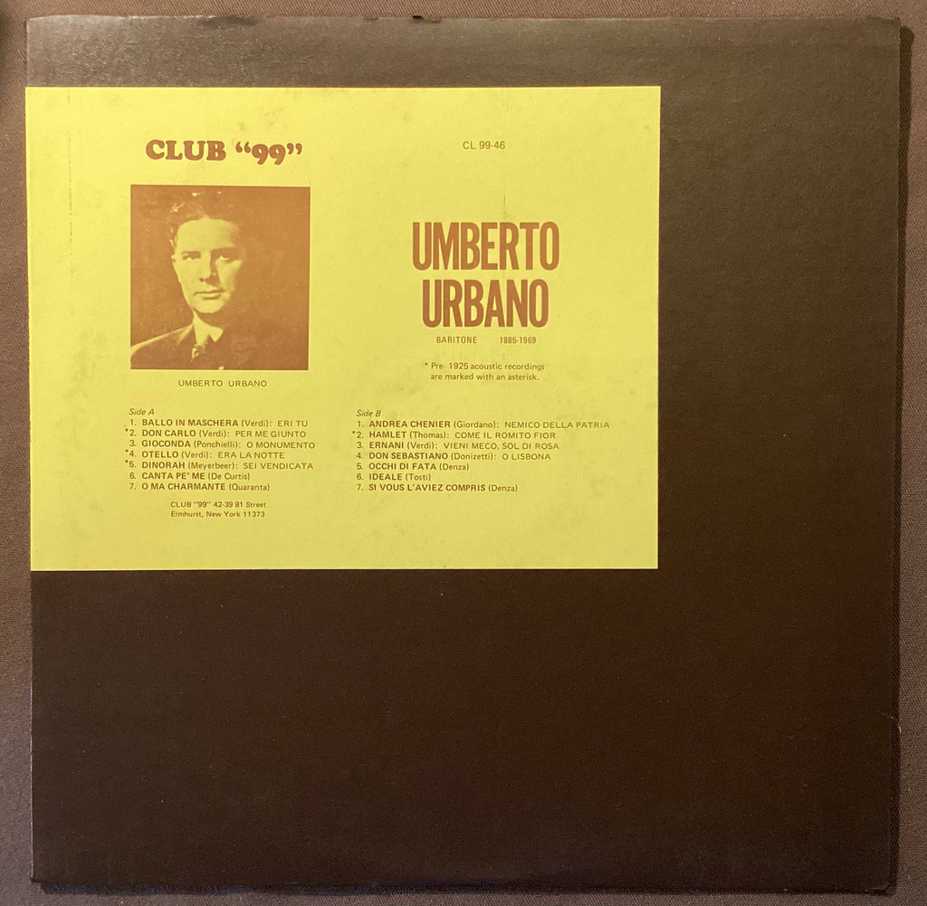 URBANO, Umberto - LP Club 99 CL 99-46: self-titled; V+/V+