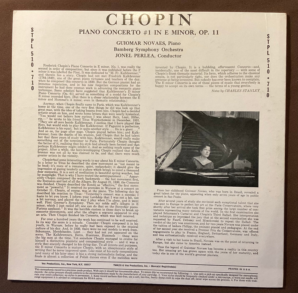 NOVAES, Guiomar - LP Vox STPL 510 710: CHOPIN Concerto No 1 in Em, Op 11; V+/V+