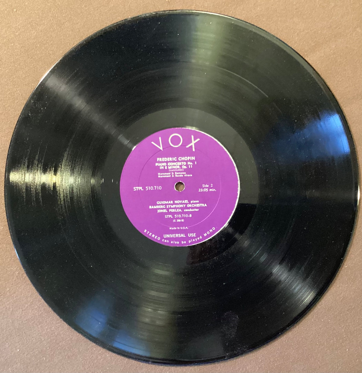 NOVAES, Guiomar - LP Vox STPL 510 710: CHOPIN Concerto No 1 in Em, Op 11; V+/V+