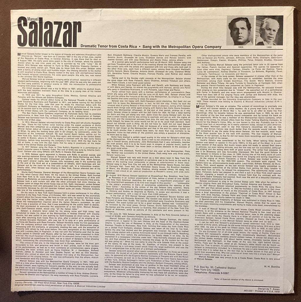 SALAZAR, Manuel - LP Variety MS550: self-titled; V+/V+