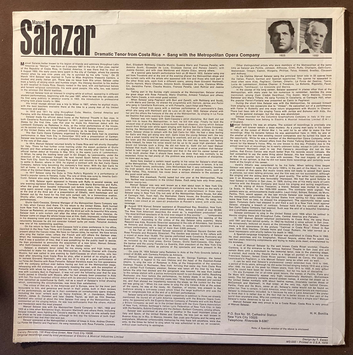 SALAZAR, Manuel - LP Variety MS550: self-titled; V+/V+